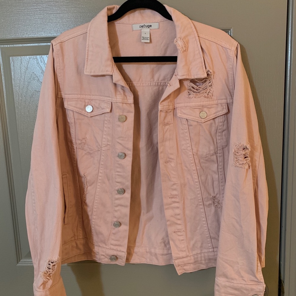 Dusty Rose Denim Jacket Distressed
